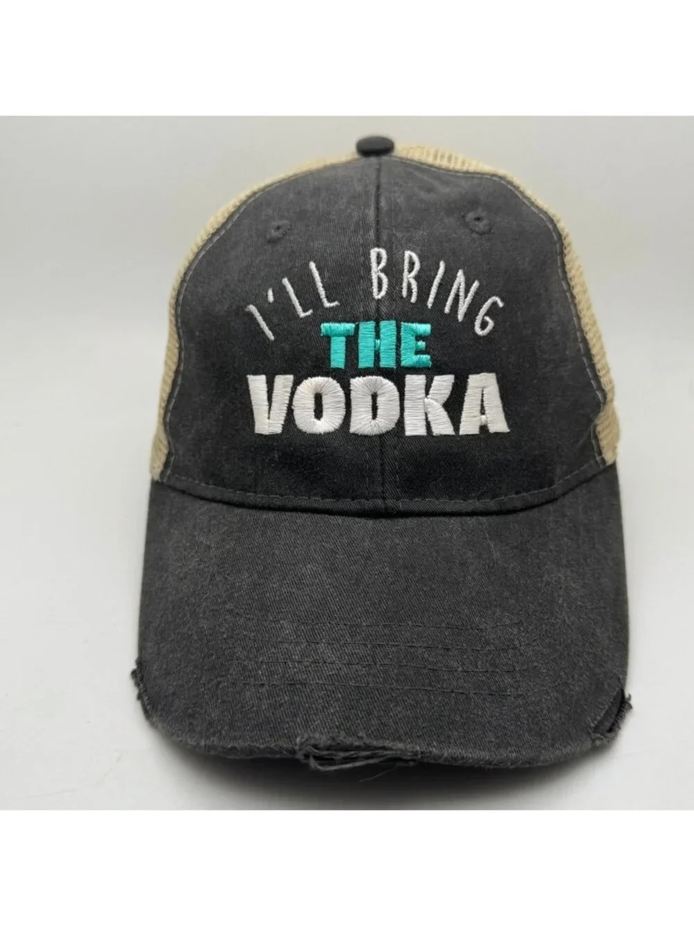 I'll Bring The Vodka Distressed Trucker Hat Funny Snapback Cap Charcoal